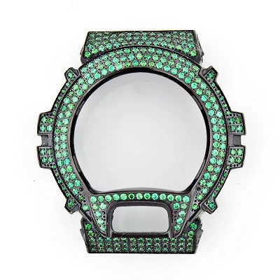 Casio Green G-Shock Bezel With Crystals In Black Steel 1 Casio Green G-Shock Bezel With Crystals In Black Steel