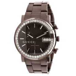 Gucci G-Chrono Men's Diamond Watch 3.1ct Brown 44mm YA101341