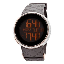 Men's Gucci I-Gucci Luxury 3.10ct Diamond Watch With Digital Steel Case & Brown Rubber YA114209