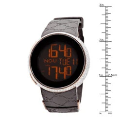 Men's Gucci I-Gucci Luxury 3.10ct Diamond Watch With Digital Steel Case & Brown Rubber YA114209 -Urban Jewels Shop gucci watches mens diamond watch 310ct p 35278 ruler
