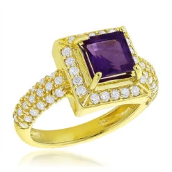 Halo Amethyst Diamond Engagement Ring 0.68ct 14K Yellow Gold Gemstone Ring