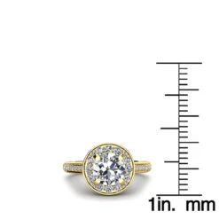 Halo Designer 18K Yellow Gold G/VS Round Diamond Engagement Ring 1.1ct By Luxurman -Urban Jewels Shop halo designer 18k gold gvs round diamond engagement ring 11ct by luxurman ruler