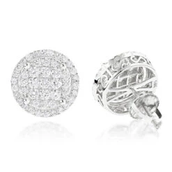 Halo Diamond Cluster Earrings Studs 1.61ct 14K White Gold