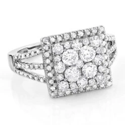 Halo Square Diamond Engagement Ring 14K White Gold Ladies Cluster Ring 1.7ct