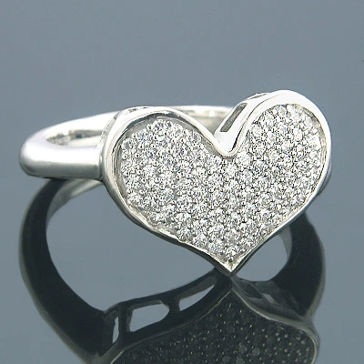 14K White Gold Diamond Heart Ring For Women 0.43ct 1 14K White Gold Diamond Heart Ring For Women 0.43ct