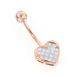 Heart Shaped 14K Yellow Gold Diamond Belly Button Ring 0.66ct -Urban Jewels Shop heart shaped 14k gold diamond belly button ring 066ct p 5865 ro