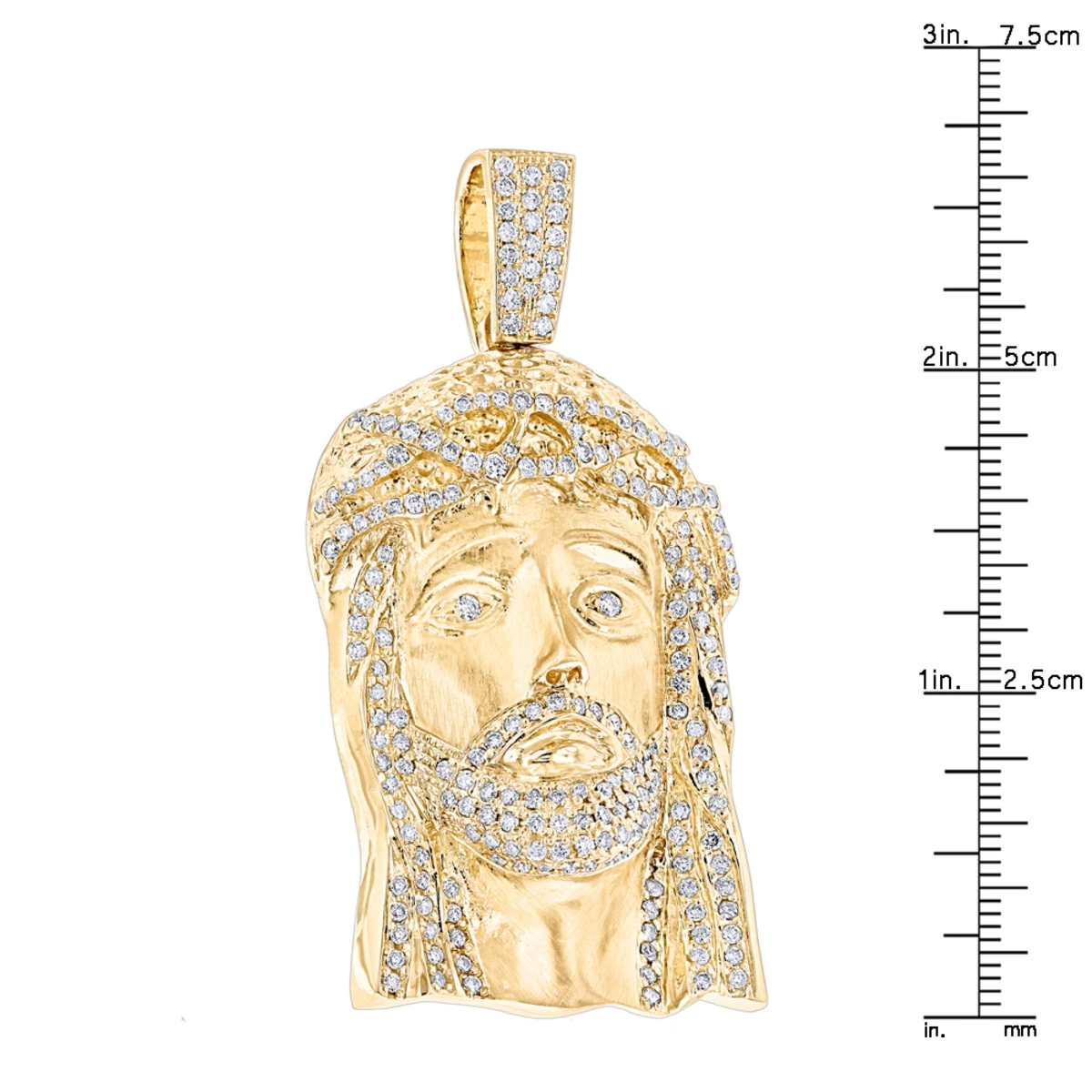 Hip Hop 14K Yellow Gold Round Diamond Jesus Head Pendant 3.5ct By Luxurman 6 Hip Hop 14K Yellow Gold Round Diamond Jesus Head Pendant 3.5ct By Luxurman - Image 6