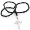 Hip Hop Disco Ball Diamond Cross Rosary Necklace 1.75ct