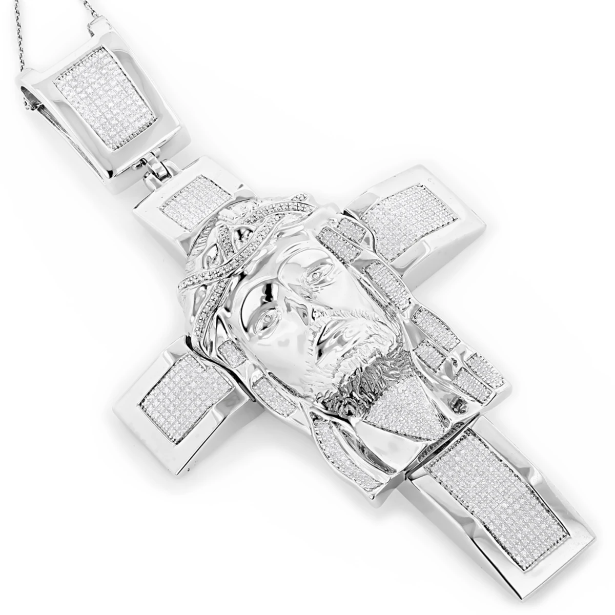 Hip Hop Sterling Silver Diamond Jesus Face Cross Pendant 1.54ct 1 Hip Hop Sterling Silver Diamond Jesus Face Cross Pendant 1.54ct