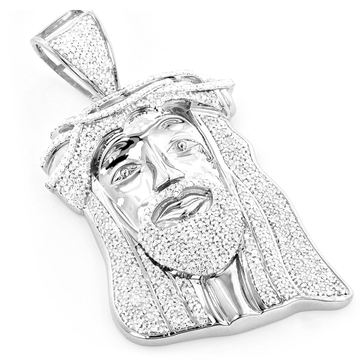 Hip Hop 10K White Gold Diamond Jesus Face Pendant 1.25ct 1 Hip Hop 10K White Gold Diamond Jesus Face Pendant 1.25ct