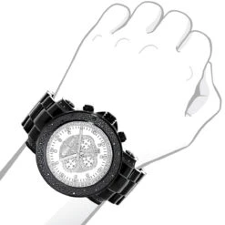 Hip Hop Oversized Luxurman Escalade Men's Black Diamond Watch 3/4ct -Urban Jewels Shop hip hop watches oversized luxurman escalade mens black diamond watch 34ct bod