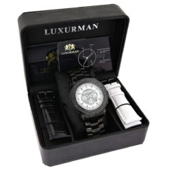 Hip Hop Oversized Luxurman Escalade Men's Black Diamond Watch 3/4ct -Urban Jewels Shop hip hop watches oversized luxurman escalade mens black diamond watch 34ct box