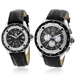His And Hers Centorum Diamond Watch Set In Black 1.05ct