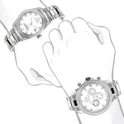 His And Hers White Gold Pltd Luxurman Diamond Watch Set 3.5ct -Urban Jewels Shop his and hers watches white gold pltd luxurman diamond watch set 35ct 3