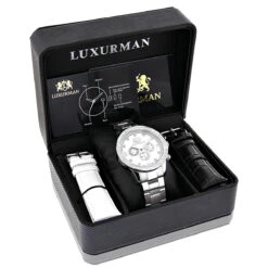His And Hers White Gold Pltd Luxurman Diamond Watch Set 3.5ct -Urban Jewels Shop his and hers watches white gold pltd luxurman diamond watch set 35ct 4