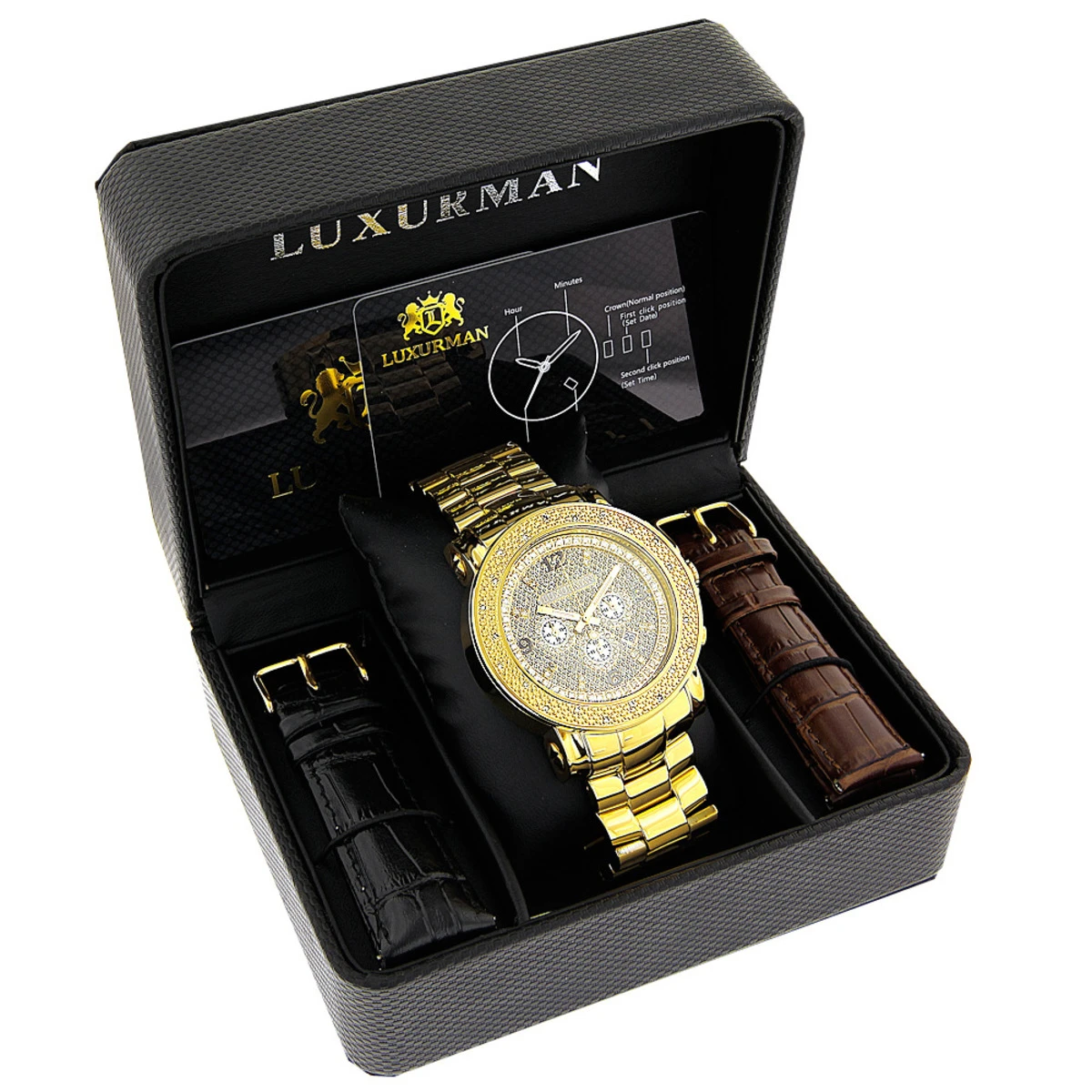 His And Hers Yellow Gold Plated Luxurman Diamond Watch Set 0.55ct 5 His And Hers Yellow Gold Plated Luxurman Diamond Watch Set 0.55ct - Image 5