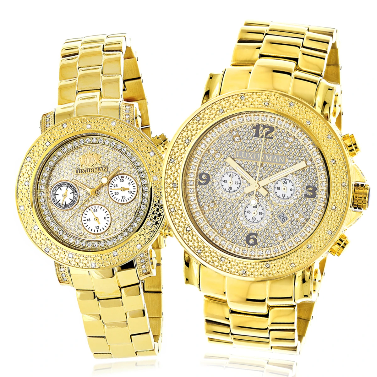 His And Hers Yellow Gold Plated Luxurman Diamond Watch Set 0.55ct 1 His And Hers Yellow Gold Plated Luxurman Diamond Watch Set 0.55ct