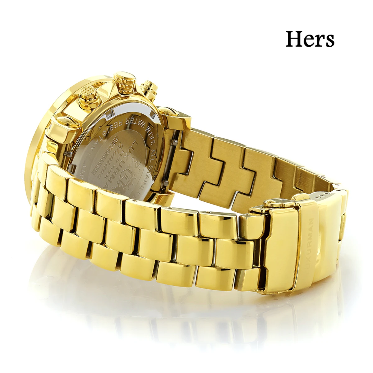 His And Hers Yellow Gold Plated Luxurman Diamond Watch Set 0.55ct 3 His And Hers Yellow Gold Plated Luxurman Diamond Watch Set 0.55ct - Image 3