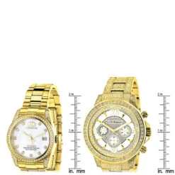 His And Hers Yellow Gold Plated Luxurman Diamond Watch 4.5ct -Urban Jewels Shop his and hers watches yellow gold plated luxurman diamond watches 45ct ruler