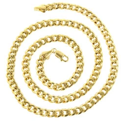 Hollow 14K Yellow Gold Cuban Link Chain For Men Miami 5.5mm Wide -Urban Jewels Shop hollow 14k gold cuban link chain for men miami 55mm wide backye