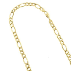 Hollow 14K Yellow Gold Figaro Chain For Men & Women 6.5mm Wide