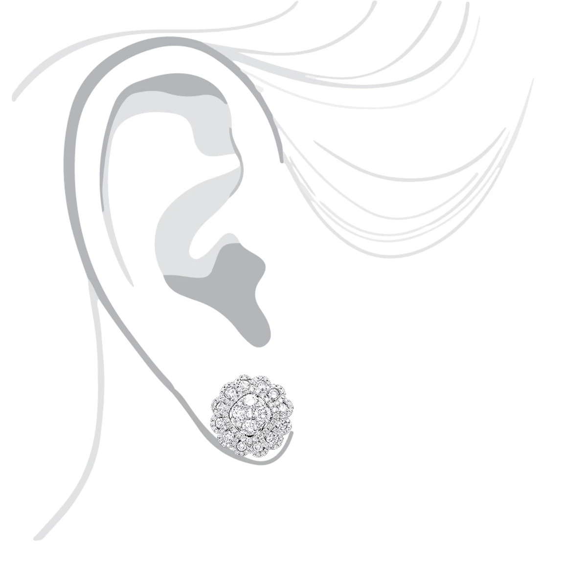 Huge 3 Carat Designer Diamond Stud Earrings For Women Cluster Flower Design 5 Huge 3 Carat Designer Diamond Stud Earrings For Women Cluster Flower Design - Image 5