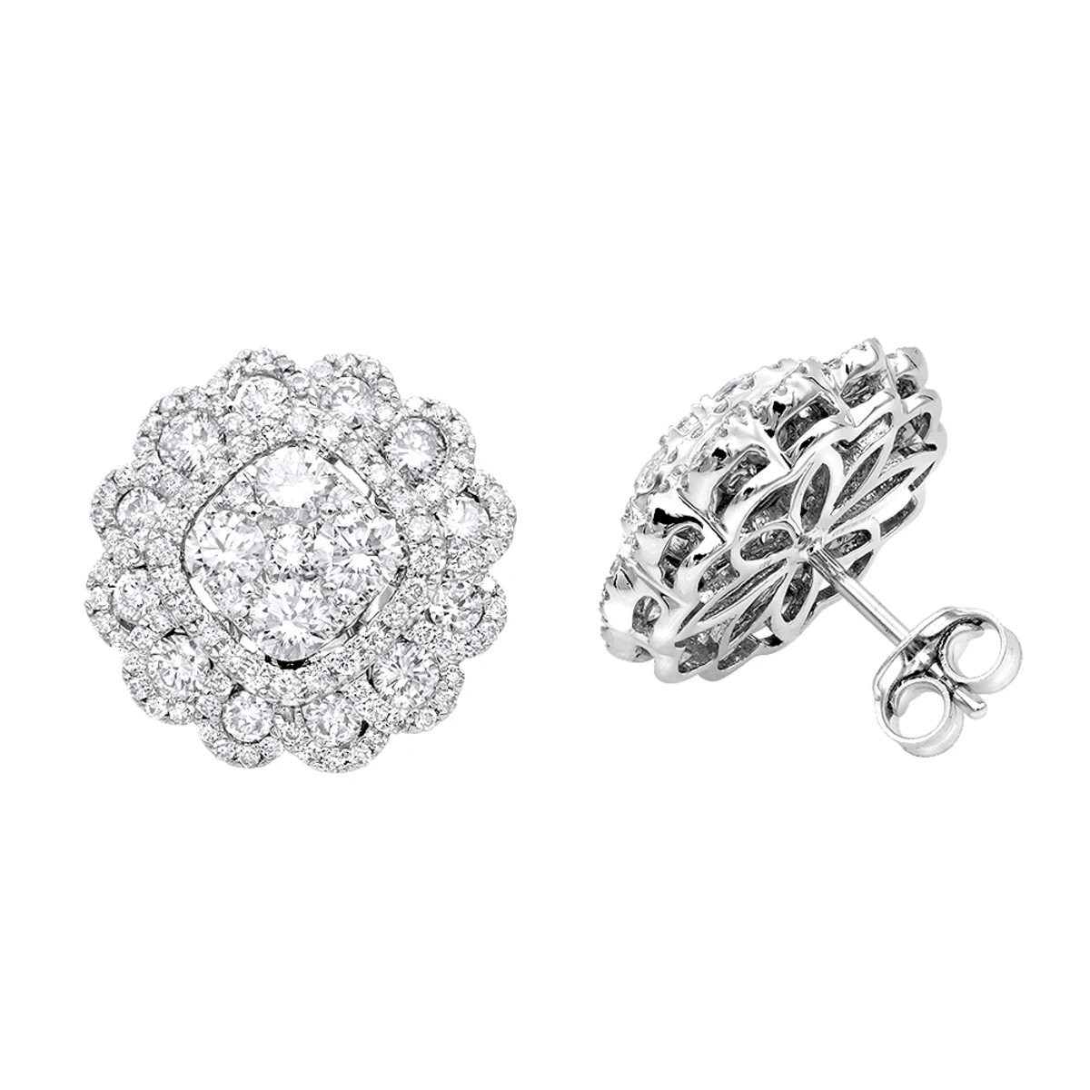 Huge 3 Carat Designer Diamond Stud Earrings For Women Cluster Flower Design 1 Huge 3 Carat Designer Diamond Stud Earrings For Women Cluster Flower Design
