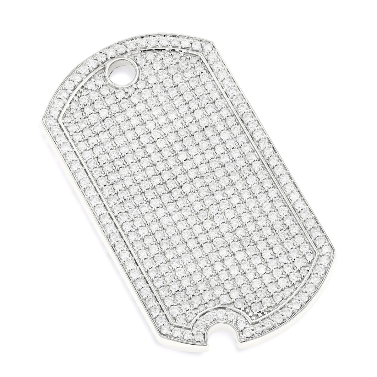 Iced Out 14K White Gold Designer Diamond Dog Tag Pendant 5ct 1 Iced Out 14K White Gold Designer Diamond Dog Tag Pendant 5ct
