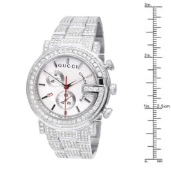 Iced Out Men's Diamond Gucci G-Chrono Watch White Chronograph Dial 15ct YA101339 7 Iced Out Men's Diamond Gucci G-Chrono Watch White Chronograph Dial 15ct YA101339 -Urban Jewels Shop iced out gucci g chrono diamond watch for men white dial chronograph 15ct 965871 w ruler