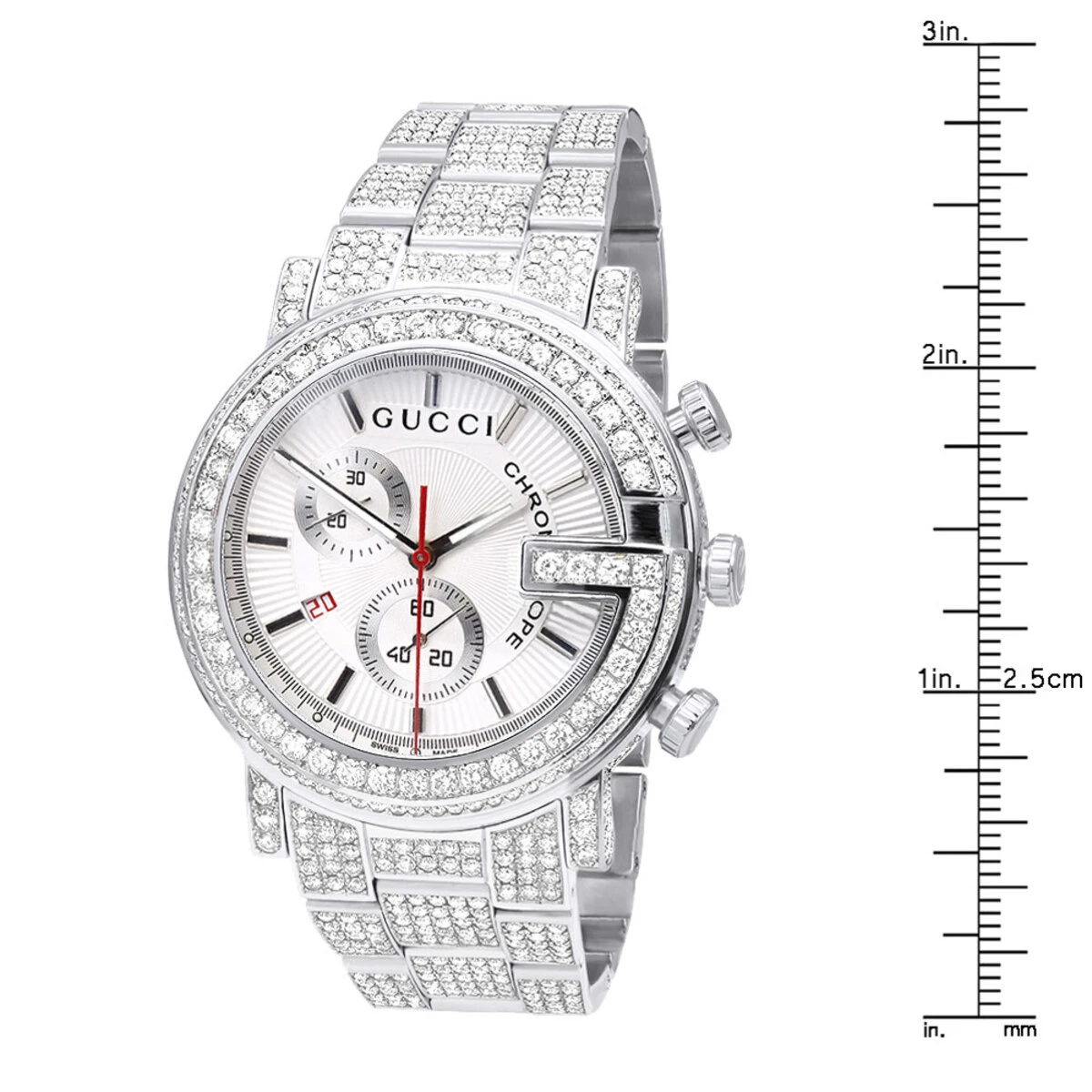 Iced Out Men's Diamond Gucci G-Chrono Watch White Chronograph Dial 15ct YA101339 4 Iced Out Men's Diamond Gucci G-Chrono Watch White Chronograph Dial 15ct YA101339 - Image 4