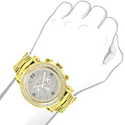 Iced Out Luxurman Large Diamond Bezel Watch For Men Yellow Gold Plated 2.5ct -Urban Jewels Shop iced out luxurman large diamond bezel watch for men yellow gold plated 25c bod