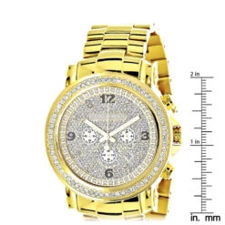 Iced Out Luxurman Large Diamond Bezel Watch For Men Yellow Gold Plated 2.5ct -Urban Jewels Shop iced out luxurman large diamond bezel watch for men yellow gold plated 25c ruler