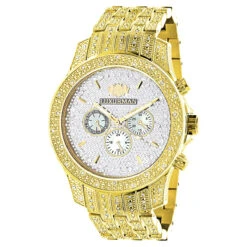 Iced Out Luxurman Men's Diamond Watch 1.25ct Yellow Gold Tone