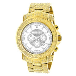 Iced Out Luxurman Men's Diamond Watch W Chronograph Yellow Gold Plated 2ct