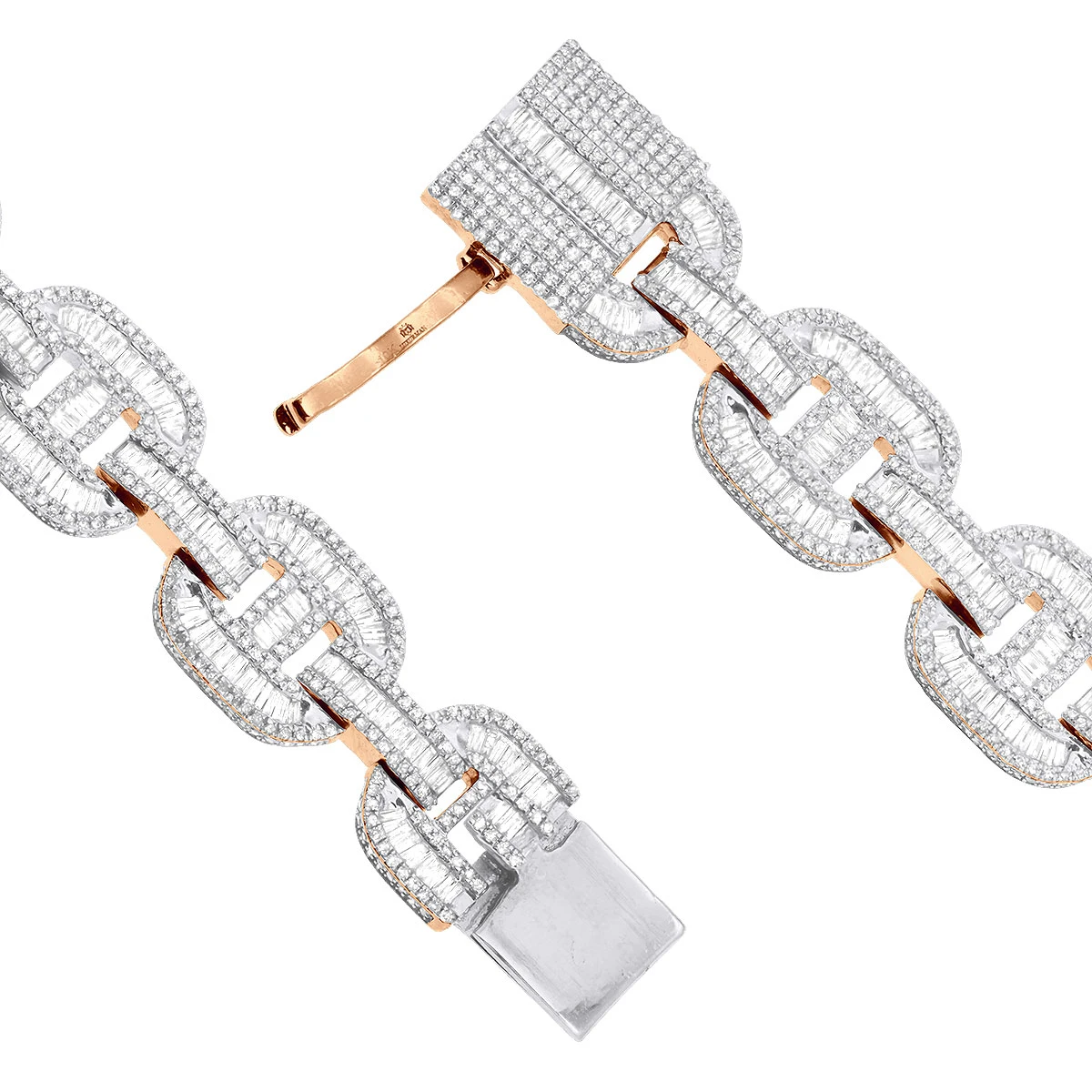 Iced Out Men's Diamond Bracelet 10K Yellow Gold 10 Carats Round Baguette Diamonds 8 Iced Out Men's Diamond Bracelet 10K Yellow Gold 10 Carats Round Baguette Diamonds - Image 8
