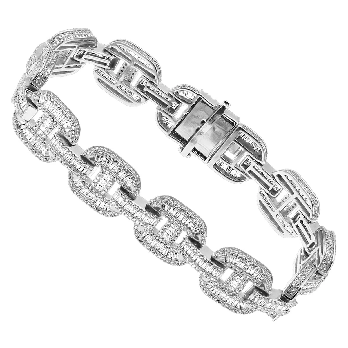 Iced Out Men's Diamond Bracelet 10K Yellow Gold 10 Carats Round Baguette Diamonds 2 Iced Out Men's Diamond Bracelet 10K Yellow Gold 10 Carats Round Baguette Diamonds - Image 2