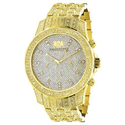Iced Out Men's Diamond Luxurman Watch 1.25ct Yellow Gold Tone