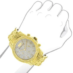 Iced Out Men's Diamond Luxurman Watch 1.25ct Yellow Gold Tone -Urban Jewels Shop iced out mens diamond luxurman watch 125ct yellow gold tone 1 2
