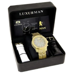Iced Out Men's Diamond Luxurman Watch 1.25ct Yellow Gold Tone -Urban Jewels Shop iced out mens diamond luxurman watch 125ct yellow gold tone 5