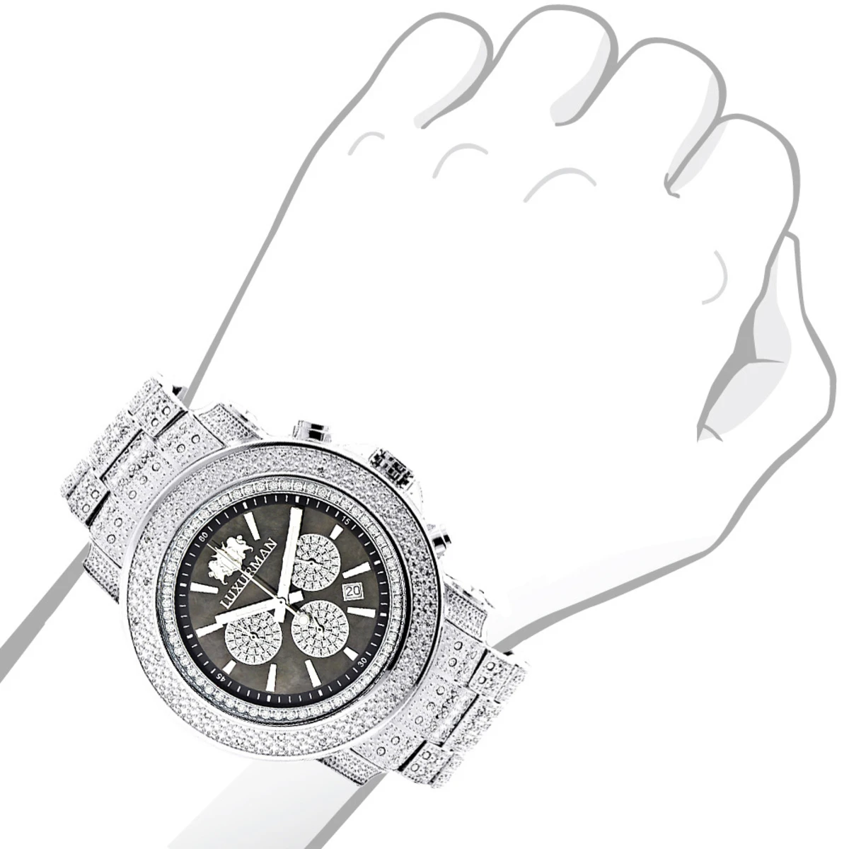 Iced Out Men's Diamond Watch Luxurman 2ct Escalade Oversized W Chronograph 4 Iced Out Men's Diamond Watch Luxurman 2ct Escalade Oversized W Chronograph - Image 4
