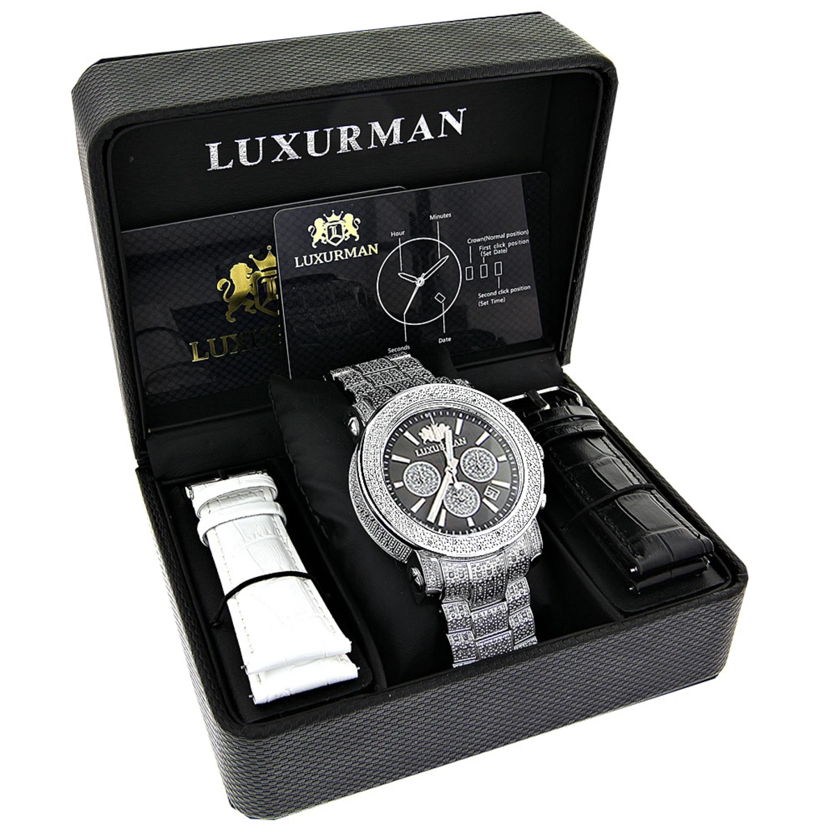 Iced Out Men's Diamond Watch Luxurman 2ct Escalade Oversized W Chronograph 2 Iced Out Men's Diamond Watch Luxurman 2ct Escalade Oversized W Chronograph - Image 2