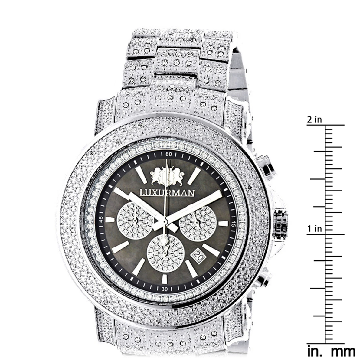 Iced Out Men's Diamond Watch Luxurman 2ct Escalade Oversized W Chronograph 5 Iced Out Men's Diamond Watch Luxurman 2ct Escalade Oversized W Chronograph - Image 5