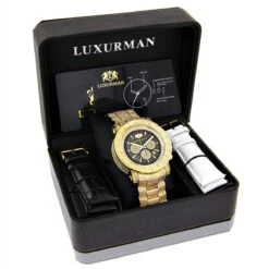 Iced Out Men's Diamond Watch Luxurman 2ct Yellow Gold Plated -Urban Jewels Shop iced out mens diamond watch luxurman 2ct yellow gold plated box