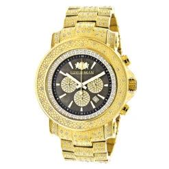Iced Out Men's Diamond Watch Luxurman 2ct Yellow Gold Plated