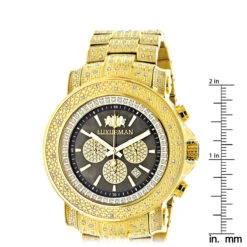 Iced Out Men's Diamond Watch Luxurman 2ct Yellow Gold Plated -Urban Jewels Shop iced out mens diamond watch luxurman 2ct yellow gold plated ruler