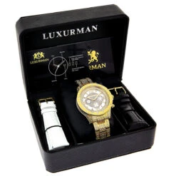 Iced Out Men's Luxurman Watch With Diamond Band 1.25ct Yellow Gold Plated -Urban Jewels Shop iced out mens luxurman watch with diamond band 125ct yellow gold 9