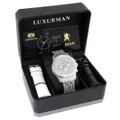 Iced Out Luxurman Men's Diamond Watch 1.25ct -Urban Jewels Shop iced out watches luxurman mens diamond watch 125ct p 9286box