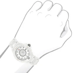 Icetime Stainless Steel & White Ceramic Case 0.15ct Ladies Diamonds Watch -Urban Jewels Shop icetime stainless steel white ceramic case 015ct ladies diamonds watch bod