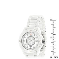 Icetime Stainless Steel & White Ceramic Case 0.15ct Ladies Diamonds Watch -Urban Jewels Shop icetime stainless steel white ceramic case 015ct ladies diamonds watch ruler