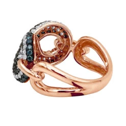 Unique Ladies White Blue Black Diamonds Infinity Sign Cocktail 14K White Gold -Urban Jewels Shop infinity sign white black blue diamond cocktail ring for women in 14k gold 100481 back rose